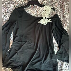 Alfani Black Blouse with White Floral Accents
